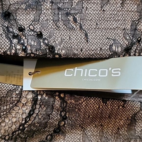 Chico's-Tan jkt with blk lace and beading with 3/4 sleeves Size 1=M. NWT. - Picture 4 of 8